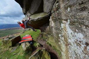 It's tough, but someone has to test rock shoes! The new Pinks from 5.10 hanging out off Hampers Hang, Stanage
